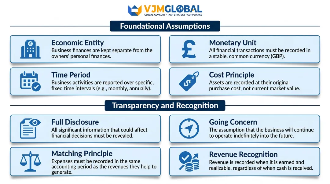 8 core UK GAAP accounting principles organised into two foundational categories