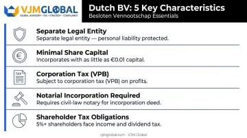 Dutch BV private limited company key characteristics summary breakdown infographic