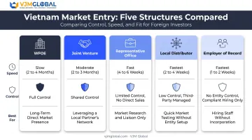 Five Vietnam market entry structures comparison chart for businesses