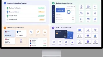 Fintech banking app interface for remote non-resident business account setup