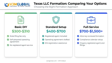 Texas LLC formation cost breakdown comparing DIY standard and full-service