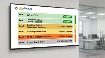 Singapore XBRL filing requirements by company category tiered breakdown infographic