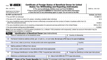W-8BEN tax form used by foreign business owners for US withholding