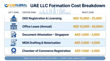 UAE LLC setup cost breakdown table showing estimated ranges in AED by component