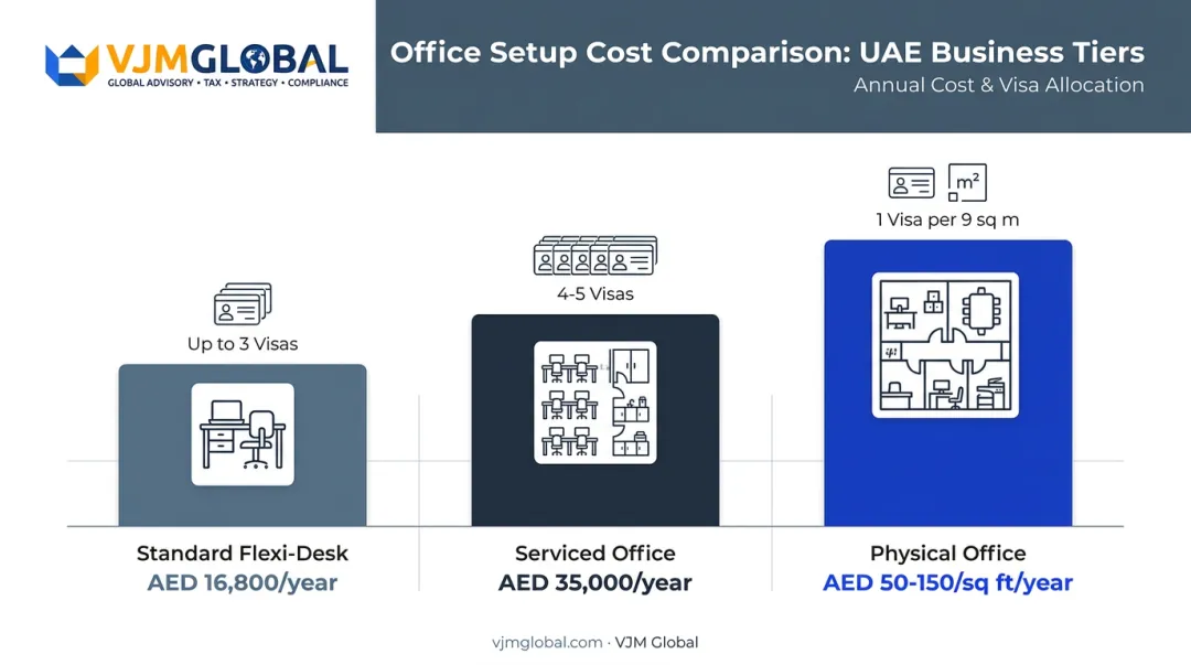 Dubai office space types and visa allocation comparison chart