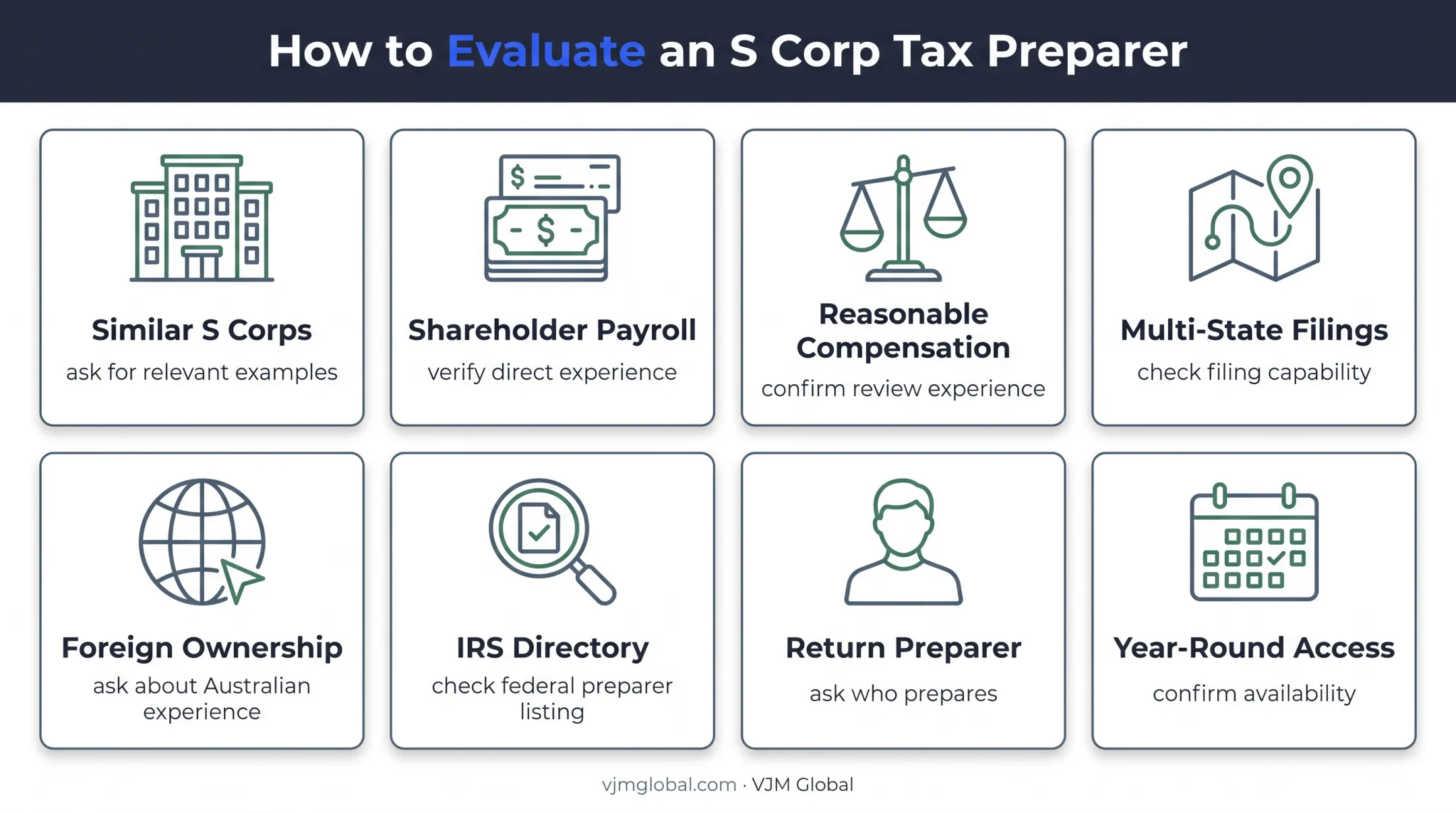 Eight-factor checklist for choosing an experienced S Corp tax professional