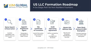 6-step Delaware LLC formation process for Indian founders infographic