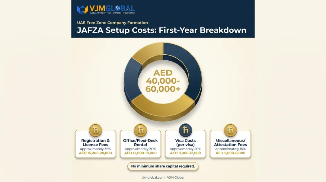 JAFZA first-year setup cost breakdown by license office and visa fees