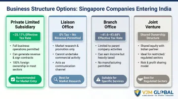 Four India business structure options compared by tax rate and operational scope