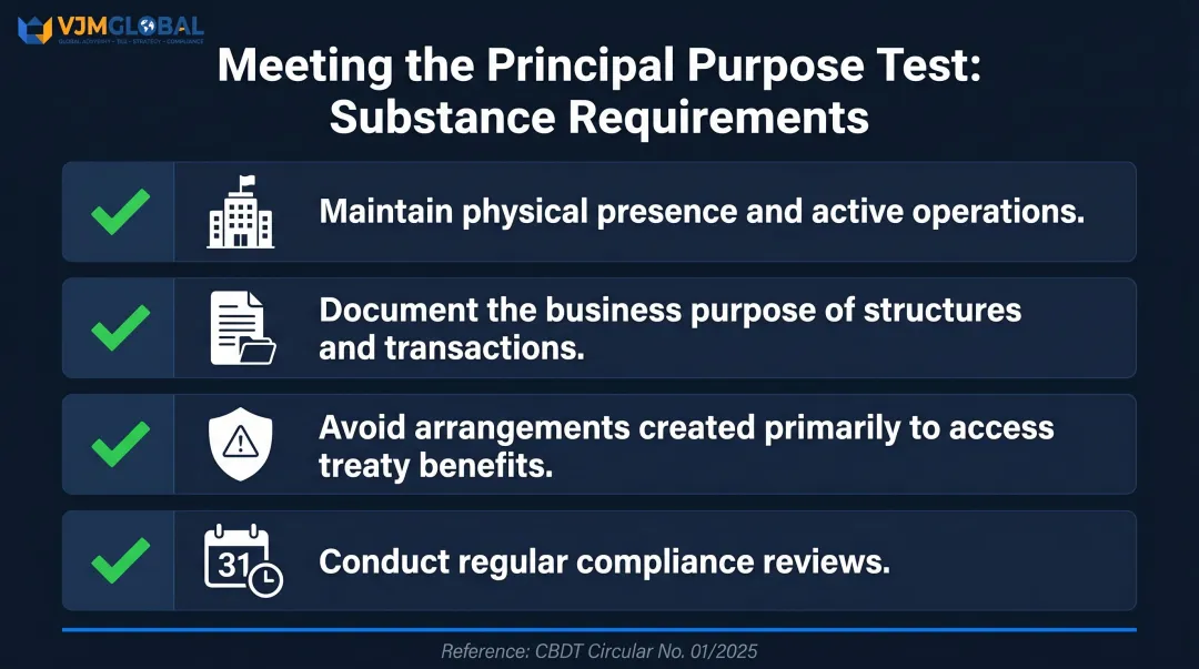 Principal Purpose Test PPT commercial substance compliance checklist four key requirements