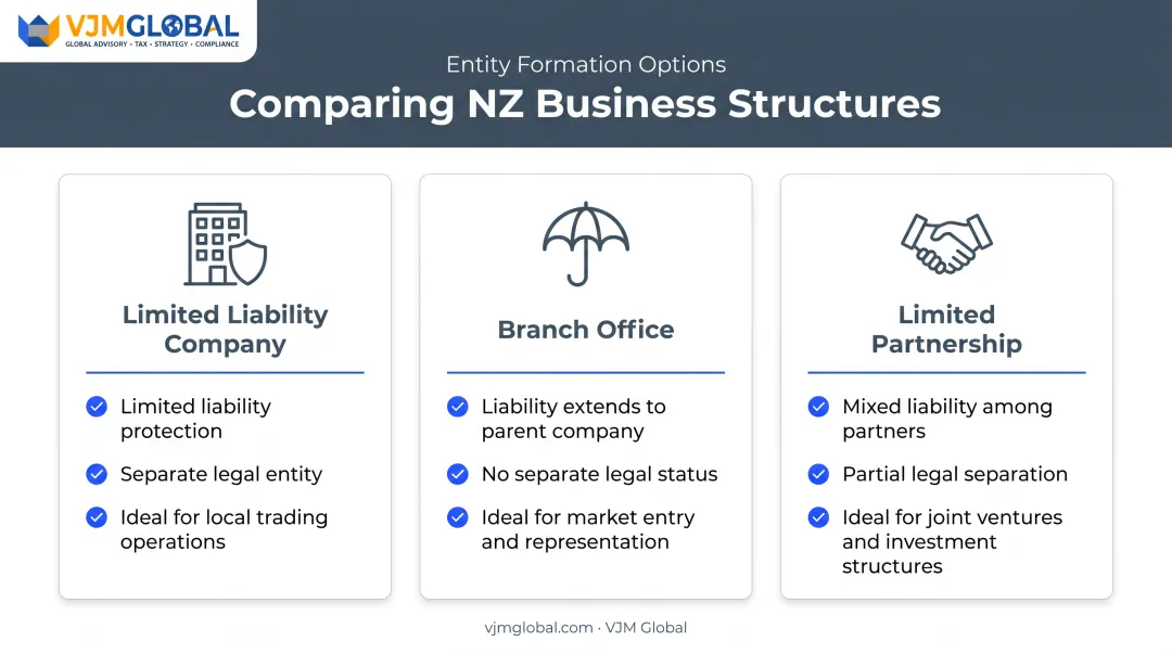 Comparison of LTD branch office and limited partnership structures New Zealand