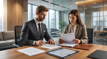 Business professionals reviewing company director appointment documents