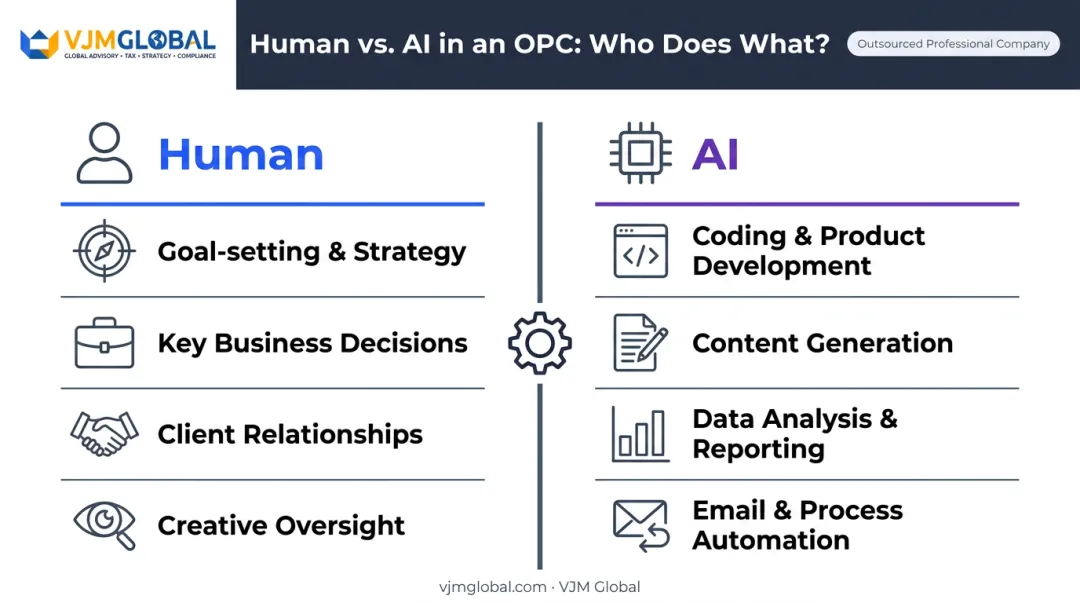 Human versus AI division of labour in one-person company model