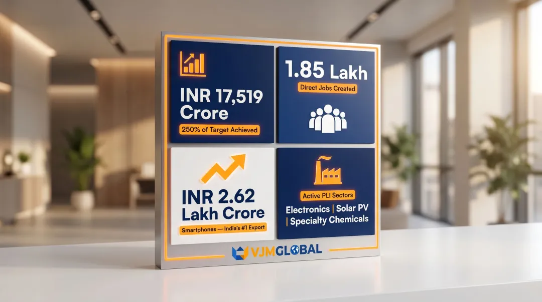 India PLI scheme electronics manufacturing key statistics and outcomes infographic