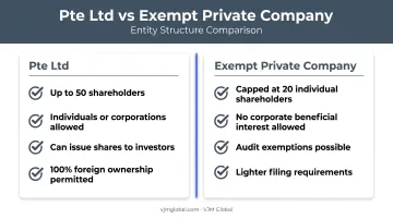 Pte Ltd versus exempt private company structural comparison chart