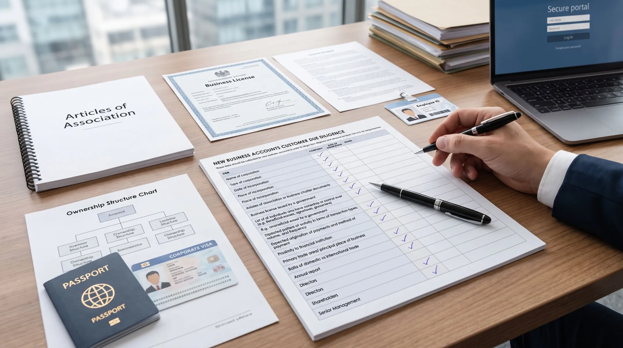 Foreign business owner completing bank KYC verification documents
