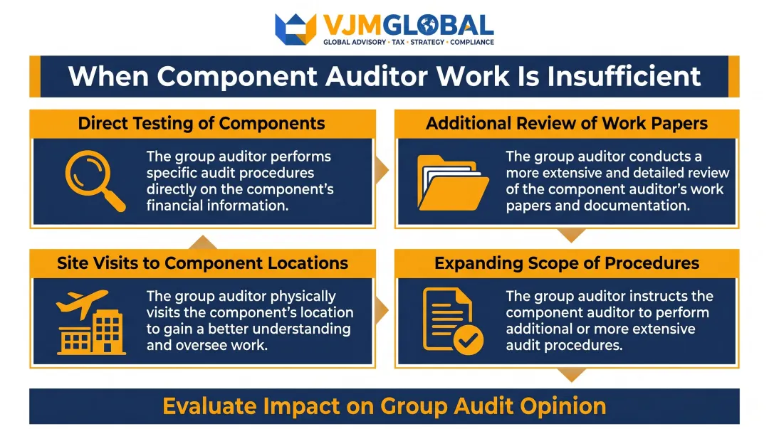 Group auditor response options when component auditor work is insufficient or inadequate