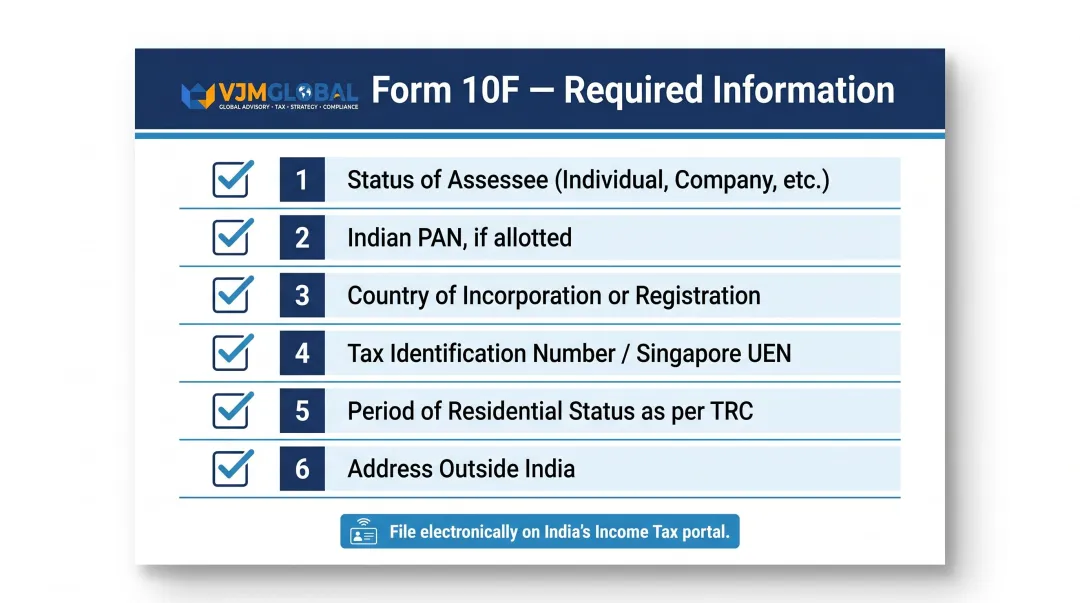 Form 10F six required information categories for Singapore companies filing in India
