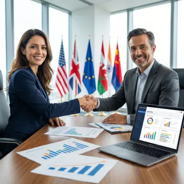 International business handshake representing global accounting partnership between companies