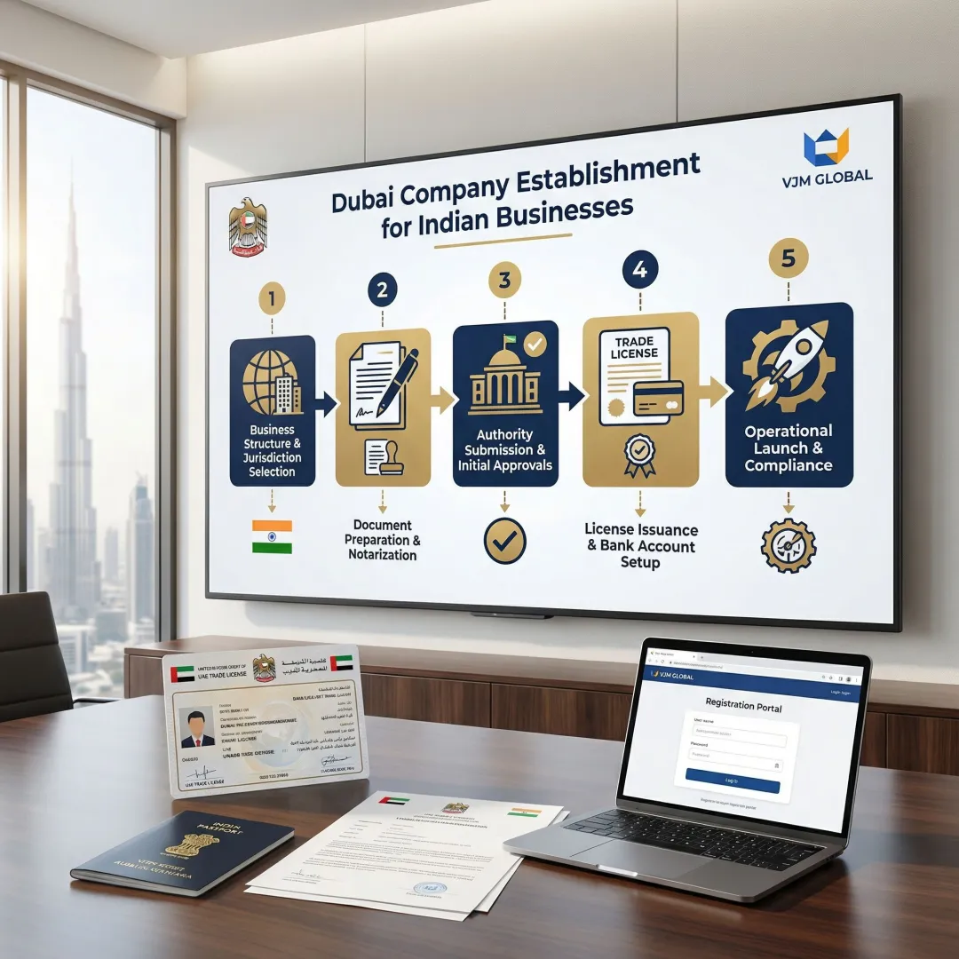 Step-by-step business setup process visualization for Dubai company formation