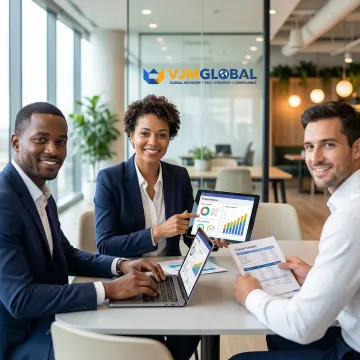 Financial team collaborating on cloud accounting platform with real-time data analytics