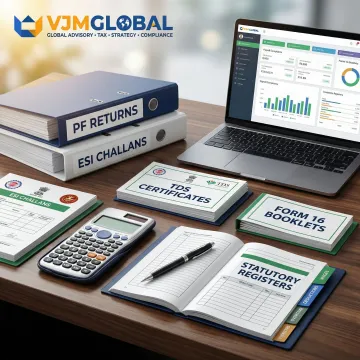 Payroll compliance documents and statutory filing reports for Indian workforce management