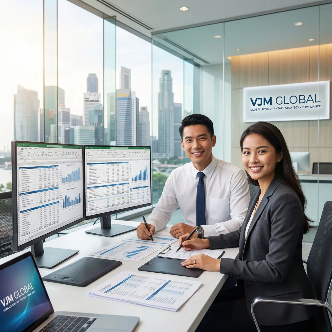Professional accounting team managing financial documents for Indian businesses in Singapore