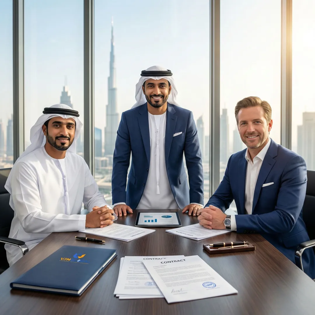 Professional business consultant reviewing offshore company formation documents with US client