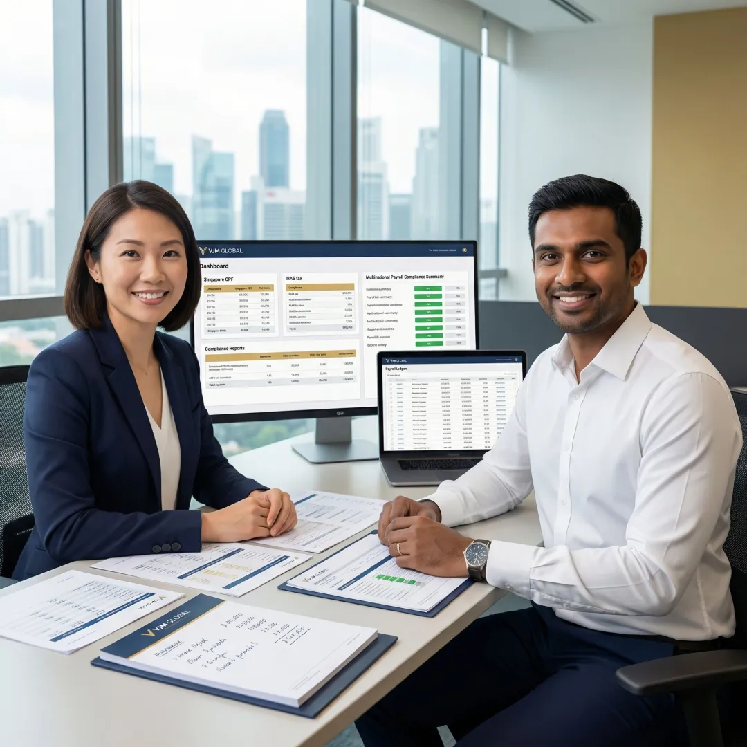 Professional payroll team managing Singapore employment compliance for US companies