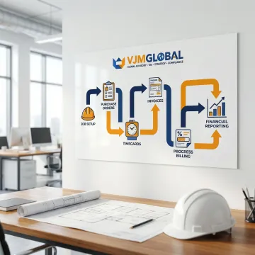Construction accounting workflow showing job costing and financial reporting process