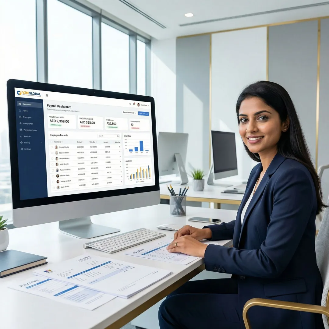 Professional payroll management team processing employee salaries for UAE-based operations