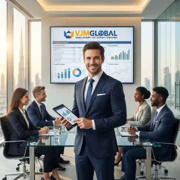 Chartered accountant presenting audit findings to Indian business executives in Dubai