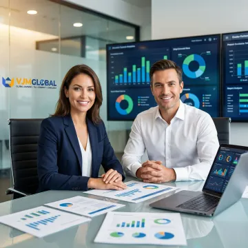 Financial team collaborating on cross-border accounting solutions