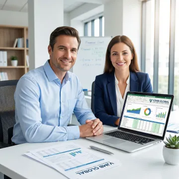 UK small business owner reviewing financial reports with bookkeeper