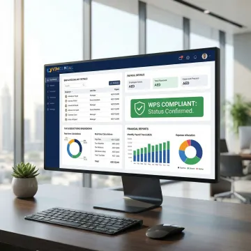 Digital payroll dashboard showing UAE employee data and compliance metrics