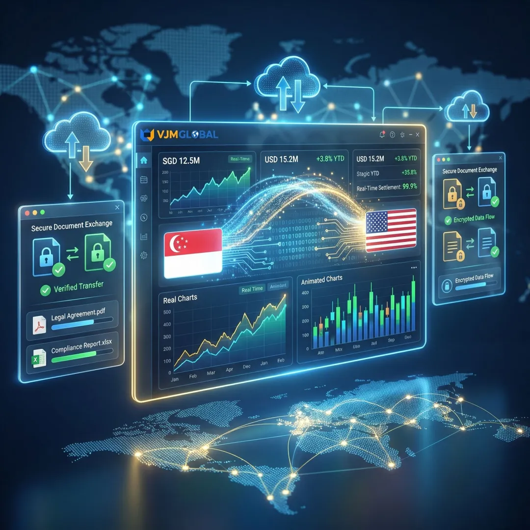 Global financial network connecting Singapore and USA business operations