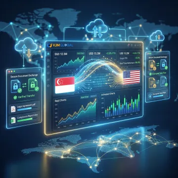 Global financial network connecting Singapore and USA business operations