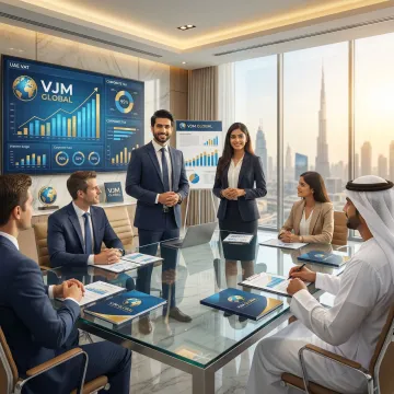 Tax advisors presenting UAE corporate tax strategy to US company executives