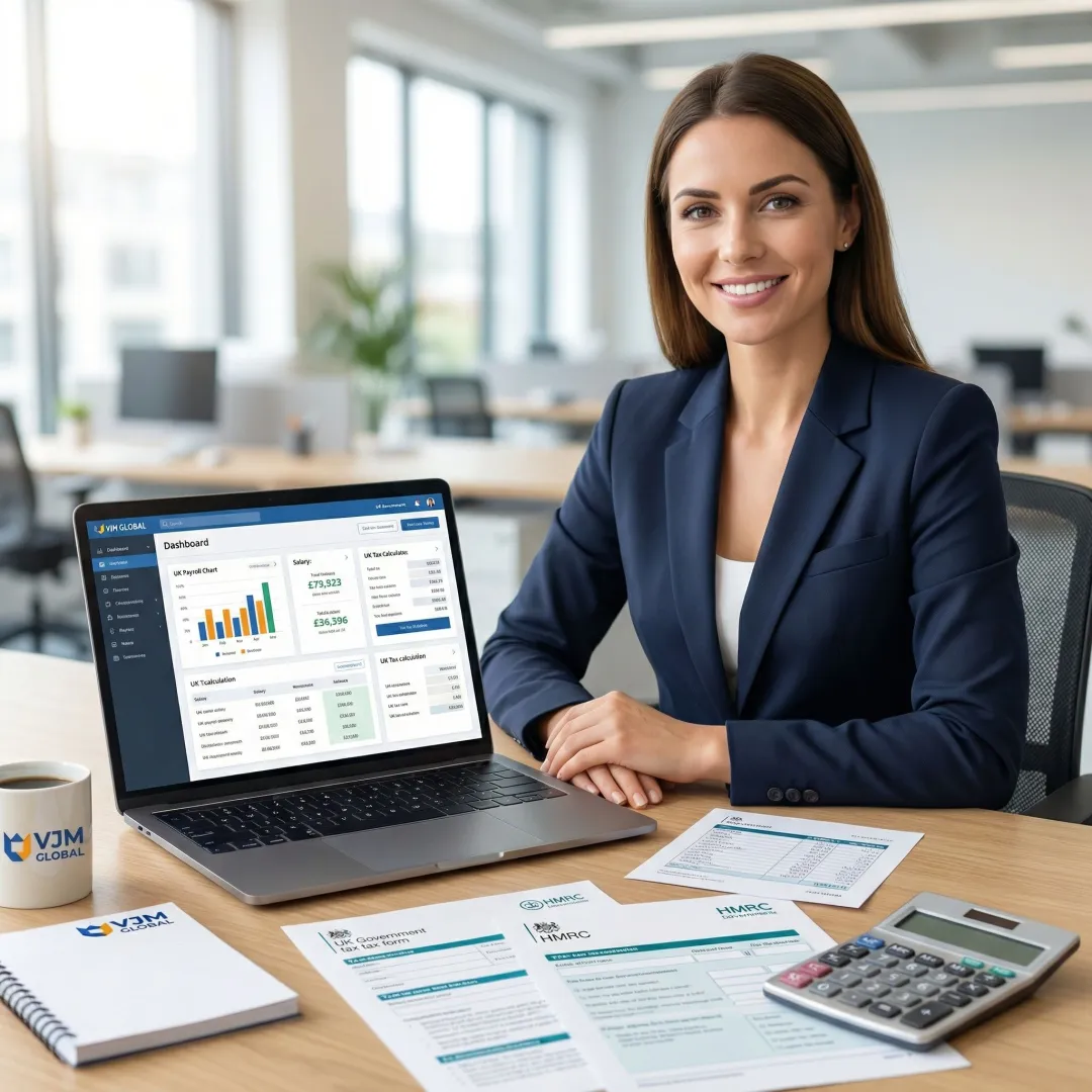 Professional accountant processing UK payroll for small business