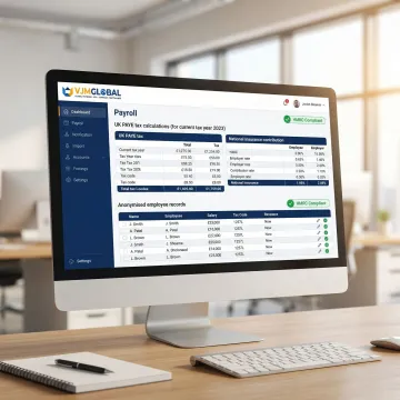 Modern payroll software dashboard showing UK tax calculations