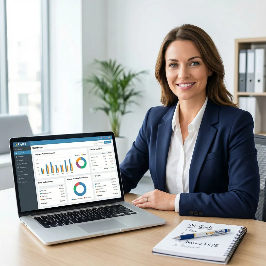 Modern payroll software dashboard showing UK employee payment processing and tax calculations