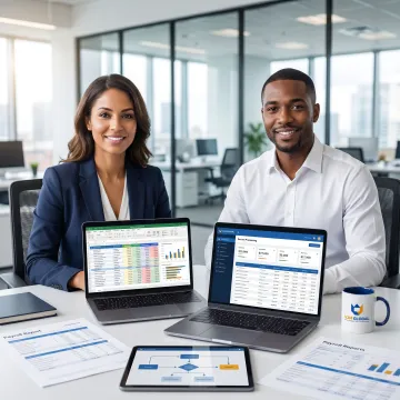 Payroll professionals managing outsourced payroll services