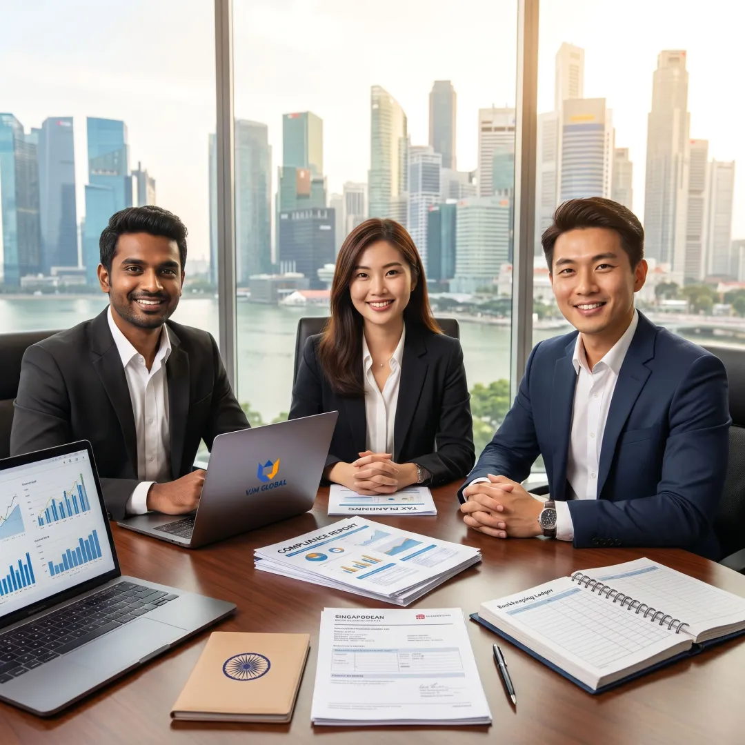 Consultants discussing accounting strategy for Singapore business