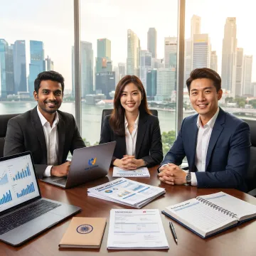 Consultants discussing accounting strategy for Singapore business