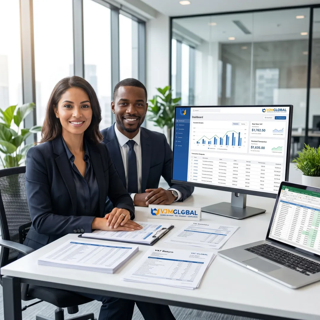 Accountants reviewing VAT return data and reports