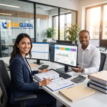 Accountants managing tax and bookkeeping services