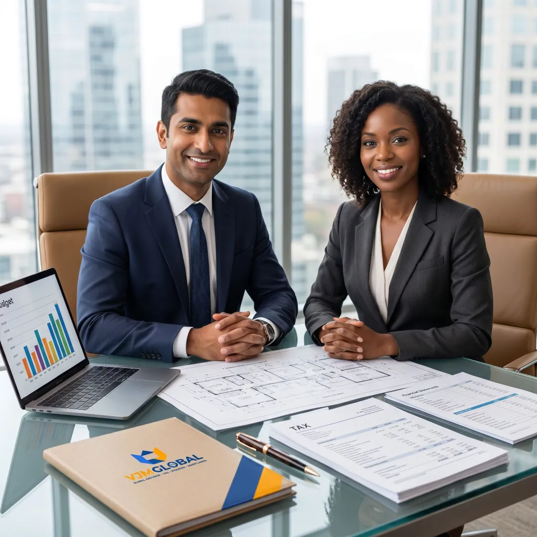 Accounting team reviewing property development financial reports
