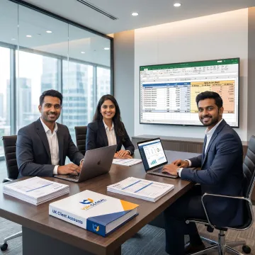 Accounts receivable outsourcing team reviewing invoices and reports