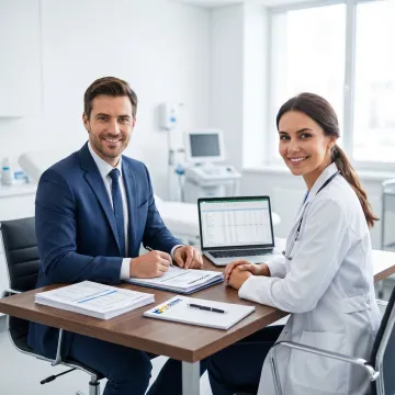 Accountant reviewing financial reports for a medical practice