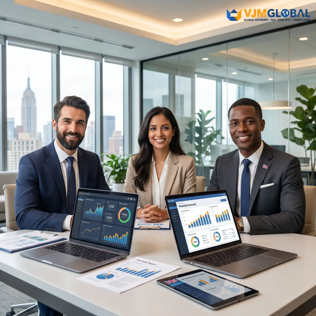 Financial team reviewing reports for outsourced CFO services
